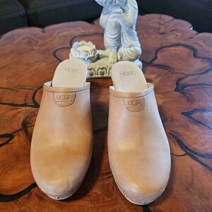 UGG Tan Leather Slip-On Clogs